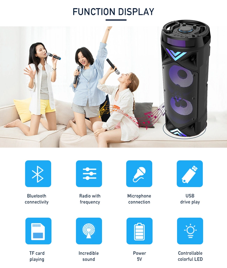 Outdoor High Power Double 6.5 Inch Subwoofer Speaker Party Box DJ Dancing Portable Big Bluetooth Speaker