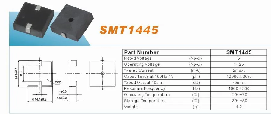 Popular Cheaper 14mm 75dB 5V SMD Buzzer